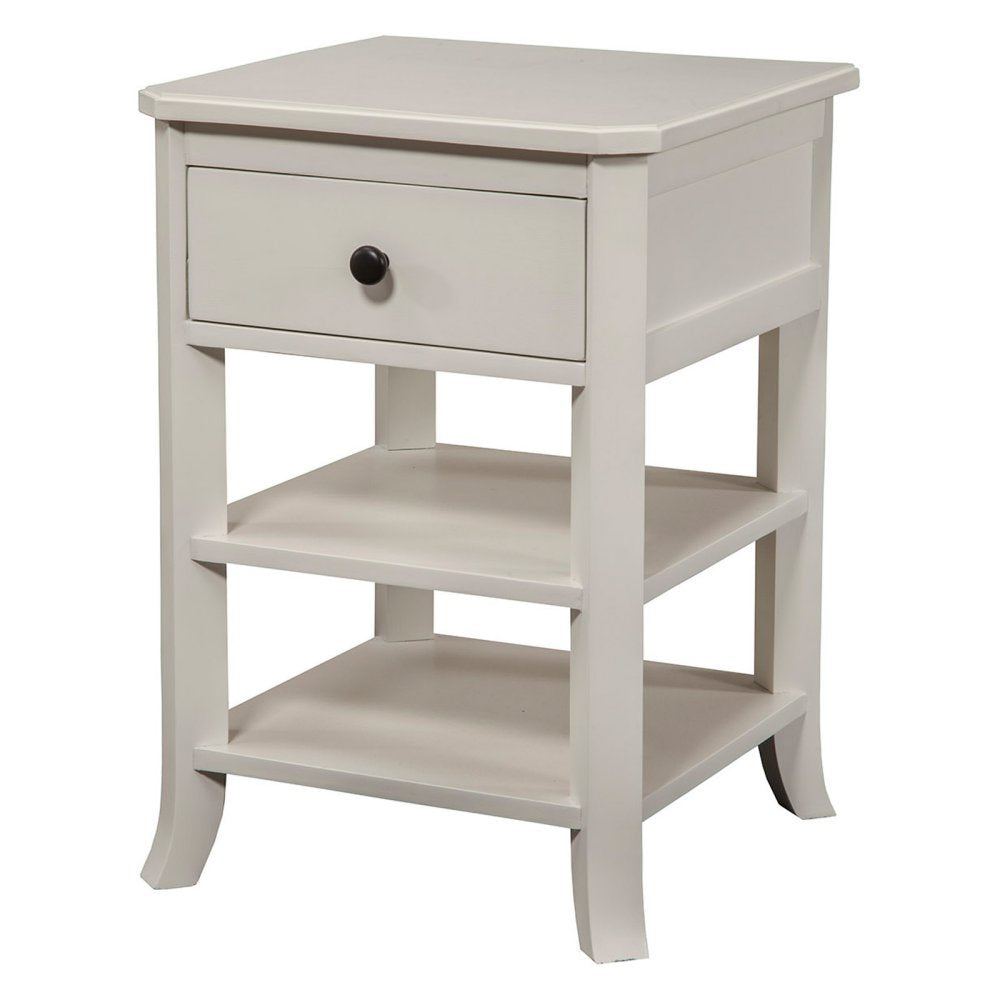 Alpine Furniture Baker 1 Drawer Wood Nightstand With 2 Shelves In White