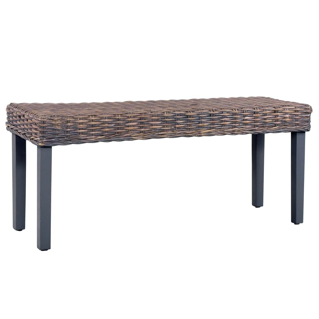 vidaXL Bench 43.3&quot; Gray Natural Kubu Rattan and Solid Mango Wood