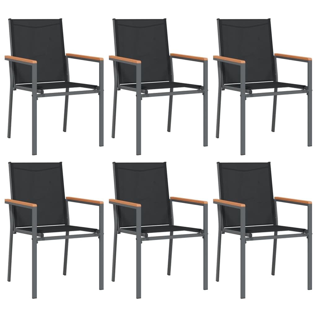 Vidaxl Set Of 6 Patio Chairs In Black, Textilene And Steel For Garden And Terrace 21.7&quot;X24.2&quot;X35.4&quot;, Sturdy Outdoor Seating With Armrests And Backrest