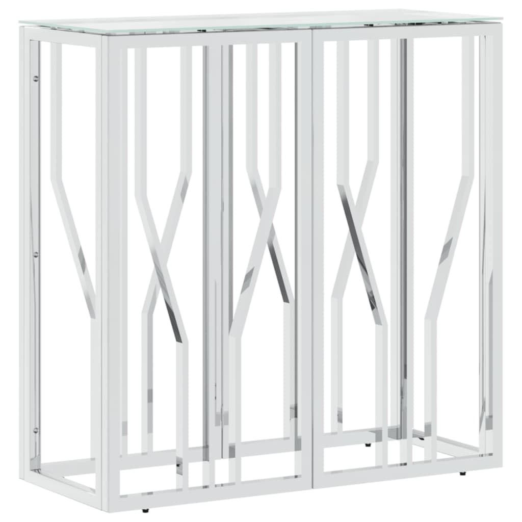 vidaXL Silver Stainless Steel and Tempered Glass Console Table - Modern Entryway/Couch/Sofa Side Table for Living Room, Bedroom, Hallway - Easy Assembly