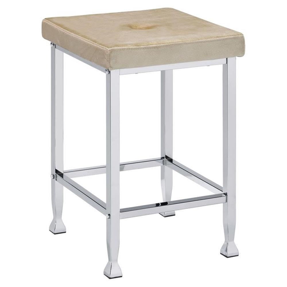 Acme Raine Velvet Upholstery Square Counter High Stool in Beige and Chrome