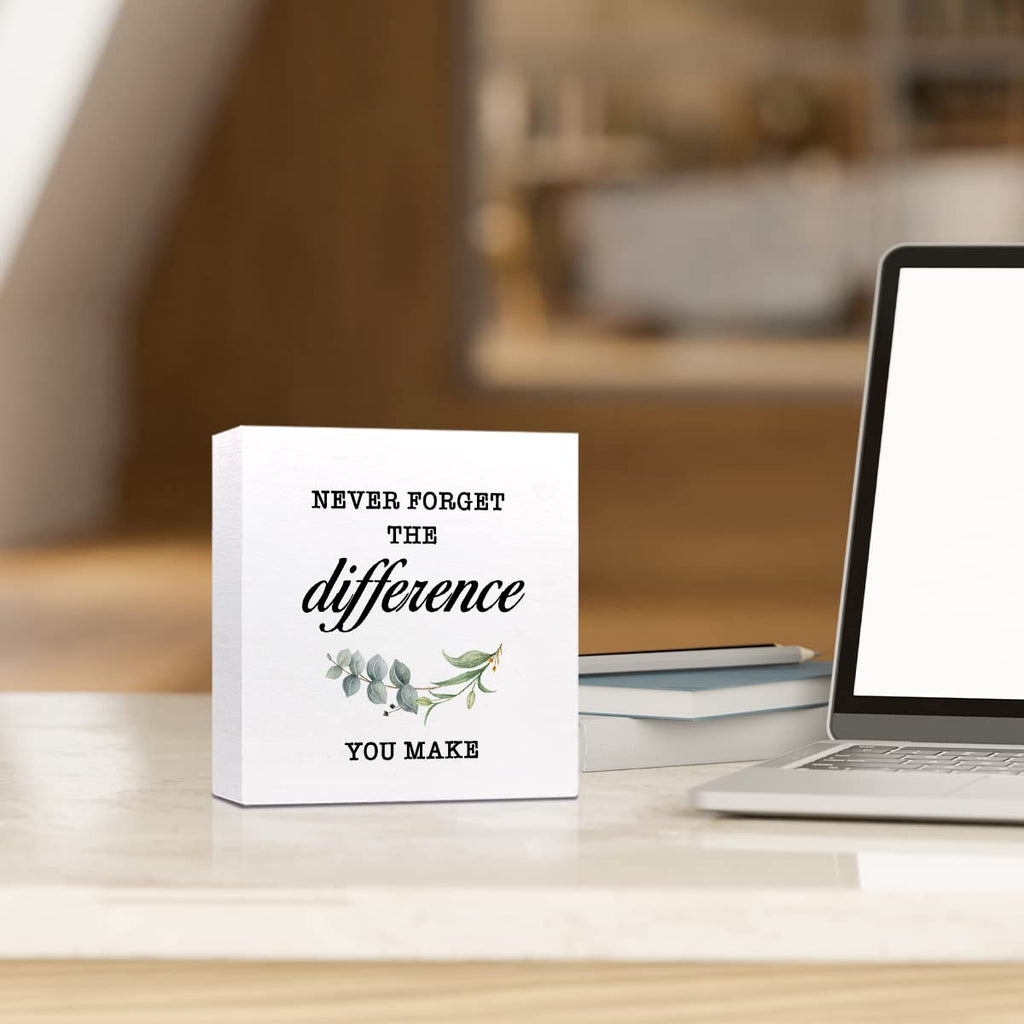 Never Forget The Difference You Make Wooden Box Sign,Inspirational Wooden Block Signs,Motivational Wood Signs For Desk,Thank You