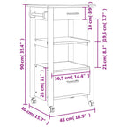 vidaXL Solid Pine Wood Kitchen Trolley - White/Honey Wax Finish, 2-Drawer Organizer Cart on Wheels for Kitchen/Living Room, 18.9x15.7x35.4 inch