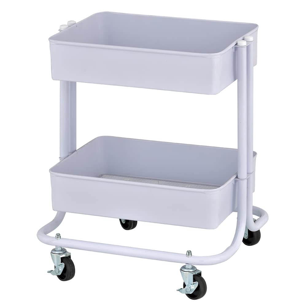 Ecr4Kids 2-Tier Metal Rolling Utility Cart - Under Desk Office Storage, Multipurpose Mobile Organizer, White