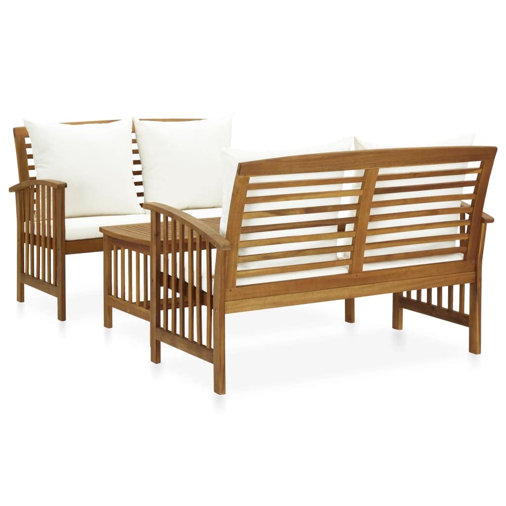 vidaXL Patio Furniture Set 3 Piece, Patio Bench Seat with Coffee Table, Wooden Dining Set for Garden Balcony Porch, Modern, Solid Wood Acacia