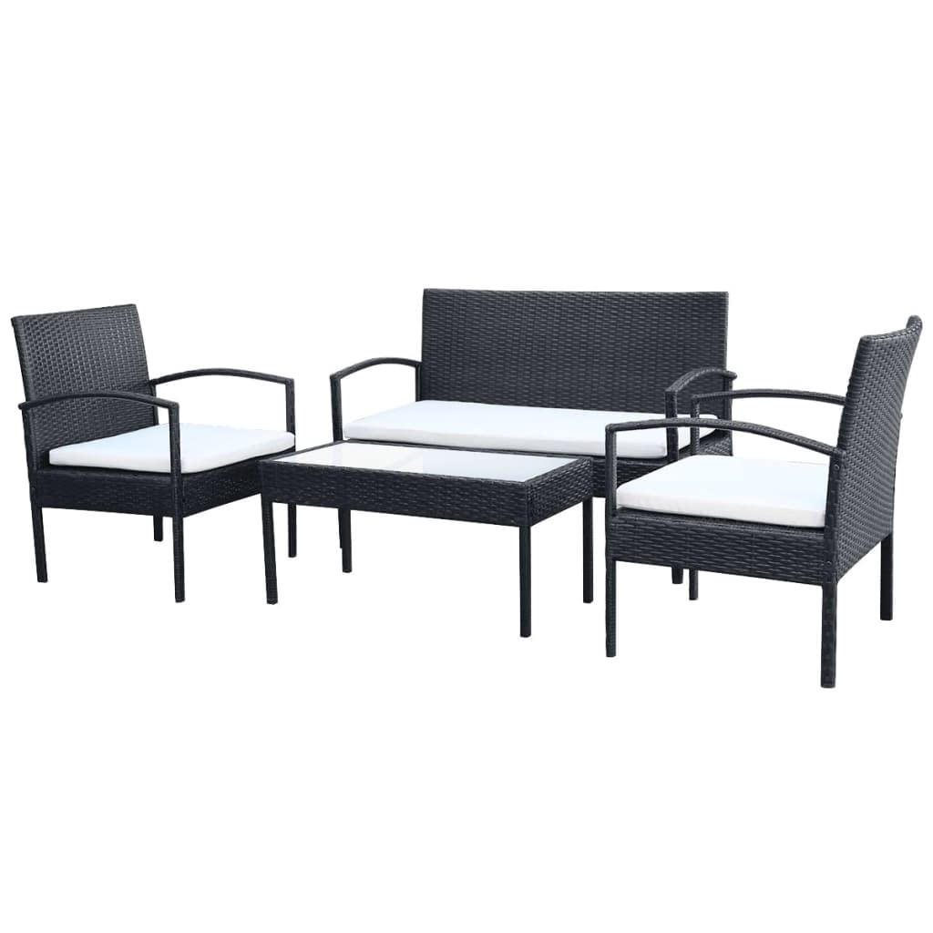 vidaXL-Patio-Lounge-Set-4-Piece-Weather-Resistant-Poly-Rattan-Black-with-Cream-White-Cushions-Sturdy-Steel-Frame-Includes-Sofa-Two-Armchairs-and-Coffee-Table