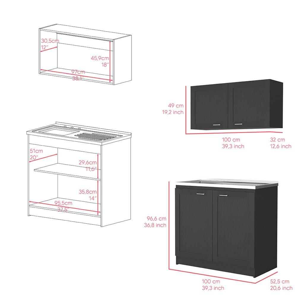 Cabinet Set Zeus, Two Shelves- Black
