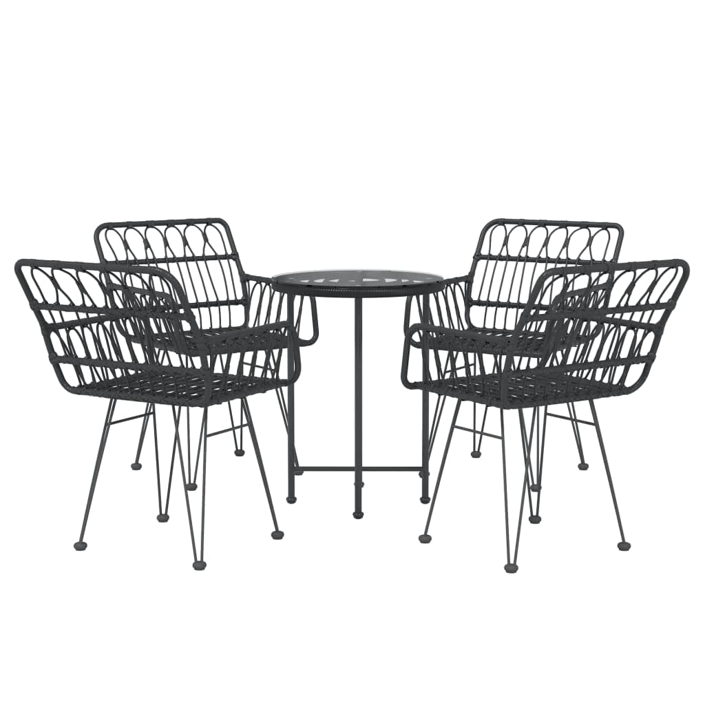 vidaXL 5-Piece Patio Dining Set - Modern Poly Rattan Black Dining Furniture - Suitable for Outdoor - Steel Frame - Comfortable Seating - Tempered Glass Tabletop