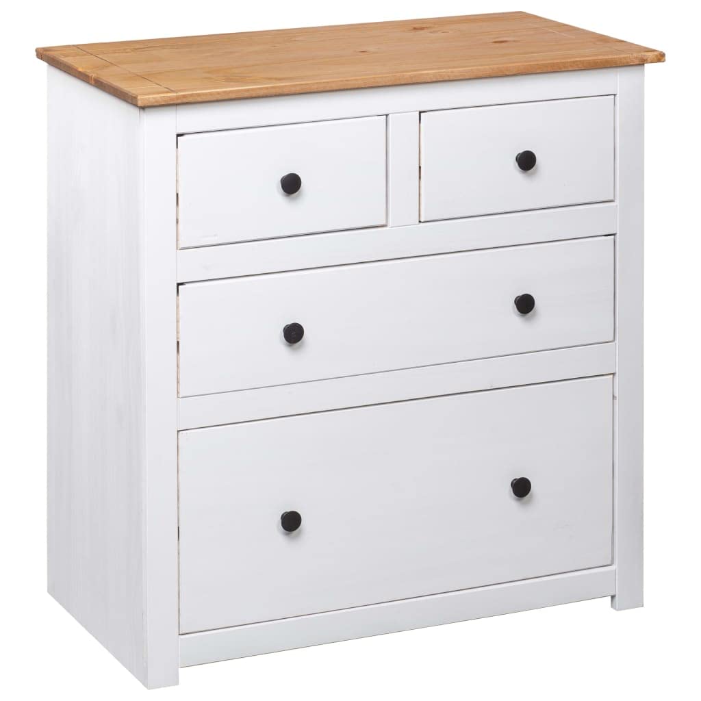 vidaXL Pinewood Sideboard Panama Range with 4 Drawers - White, 31.5&quot;x15.7&quot;x32.7&quot; - Scandinavian Style Wooden Cabinet