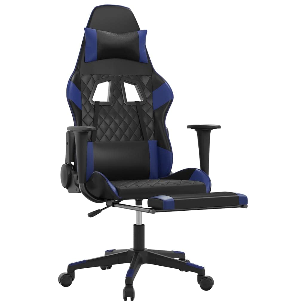 vidaXL Massage Gaming Chair with Footrest – Durable Faux Leather, Adjustable Seat & Backrest, 360 Degree Swivel, Sturdy Metal & Plywood Frame – Black & Blue Design