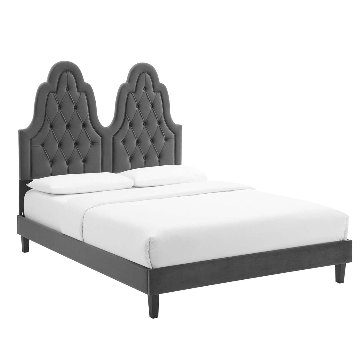 Modway Alexandria Tufted Performance Velvet Platform Bed with Black Wood Legs, Full, Charcoal