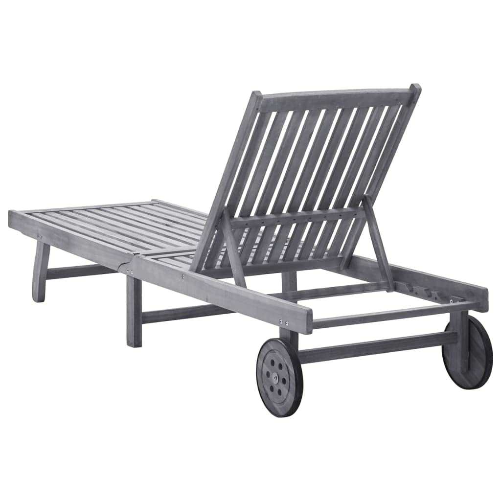 vidaXL Solid Acacia Wood Sun Lounger with Adjustable Backrest and Wheels, Gray Wash Finish, Outdoor Relaxation, Garden Patio Pool Lounger Bed, Easy to Assemble