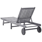 vidaXL Solid Acacia Wood Sun Lounger with Adjustable Backrest and Wheels, Gray Wash Finish, Outdoor Relaxation, Garden Patio Pool Lounger Bed, Easy to Assemble