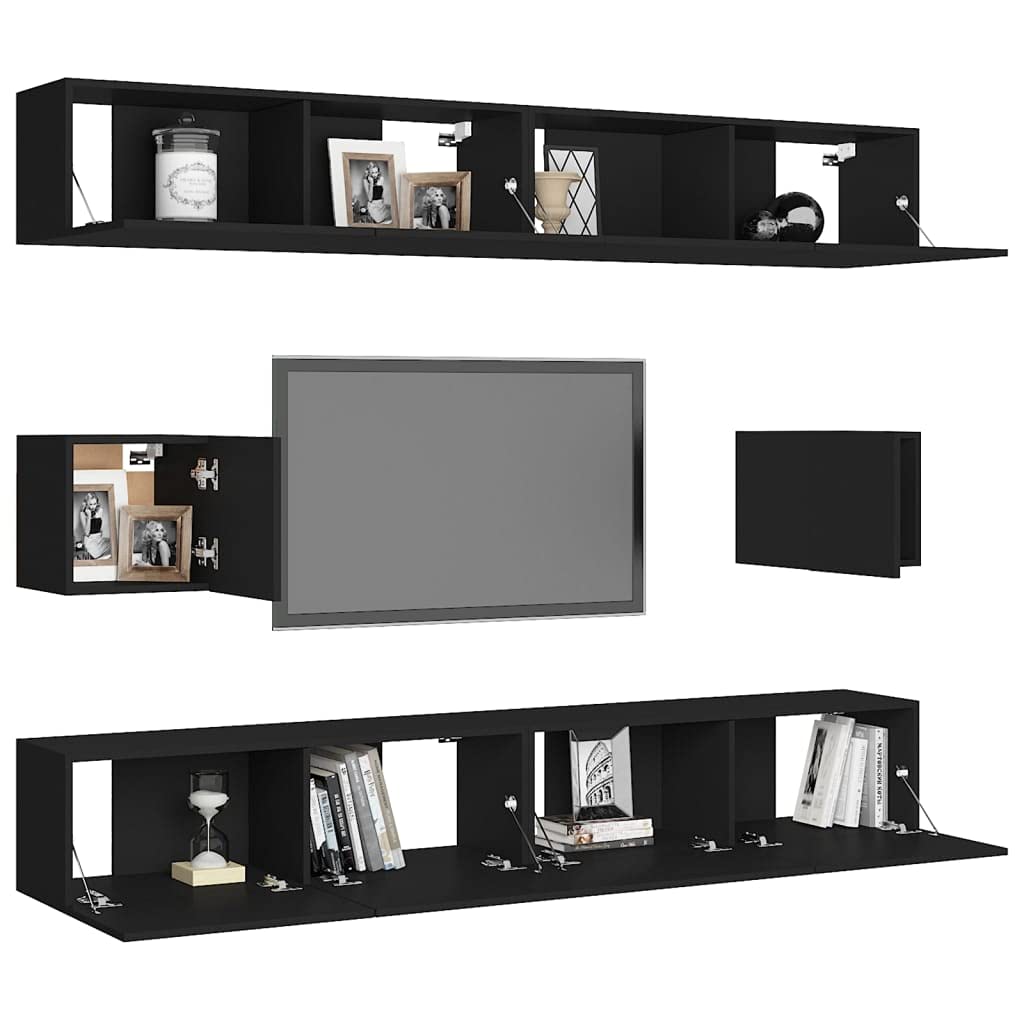 vidaXL TV Cabinet Set 6 Piece TV Stand HiFi Cabinets Plasma Cabinet Home TV Cabinets Stereo TV Units Furniture Black Engineered Wood