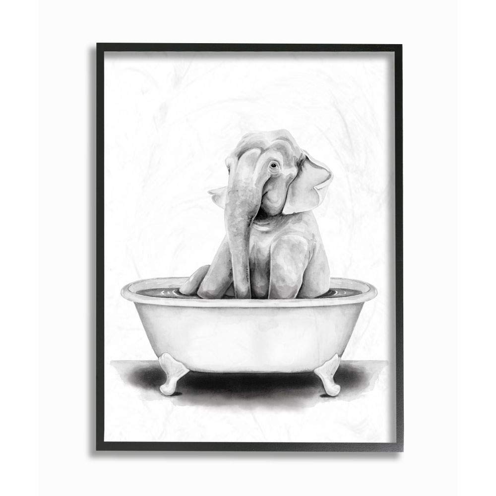 Stupell Industries Elephant In A Tub Funny Animal Bathroom Drawing, Design by Rachel Neiman Wall Art, 16 x 20, Black Framed