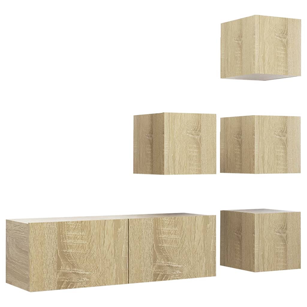 vidaXL TV Stand Set 5 Piece Home Indoor Living Room Hanging Wall-Mounted Stereo Plasma HiFi Cabinet TV Unit Furniture Engineered Wood Sonoma Oak
