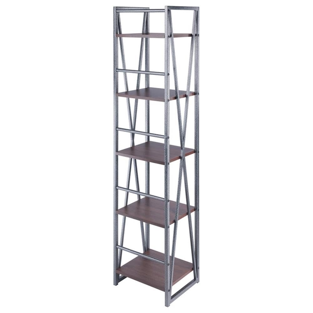Winsome Wood Isa 5-Tier Shelf, Graphite and Walnut