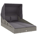 vidaXL Modern Sunbed with Foldable Roof in Gray Poly Rattan – Weather Resistant, Easy-to-Clean Garden Lounge Bed with Removable, Washable Cushion Covers