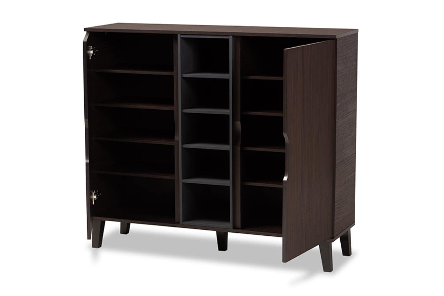 Baxton Studio Idina Mid-Century Modern Two-Tone Dark Brown and Grey Finished Wood 2-Door Shoe Cabinet