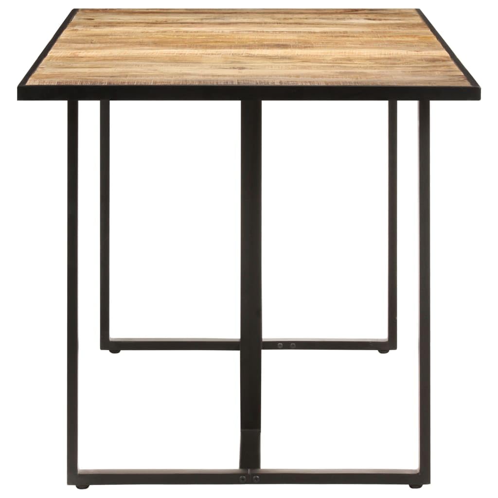 vidaXL 70.9&quot; Dining Table - Rough Mango Wood Construct, Natural Finish with Powder-Coated Iron Legs - Industrial Style Rectangular Table for Dining Room or Kitchen