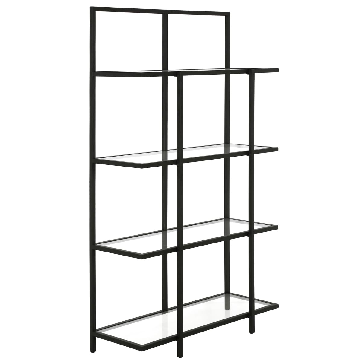 HomeRoots 527602 62 in. Black Metal & Glass Four Tier Etagere Bookcase