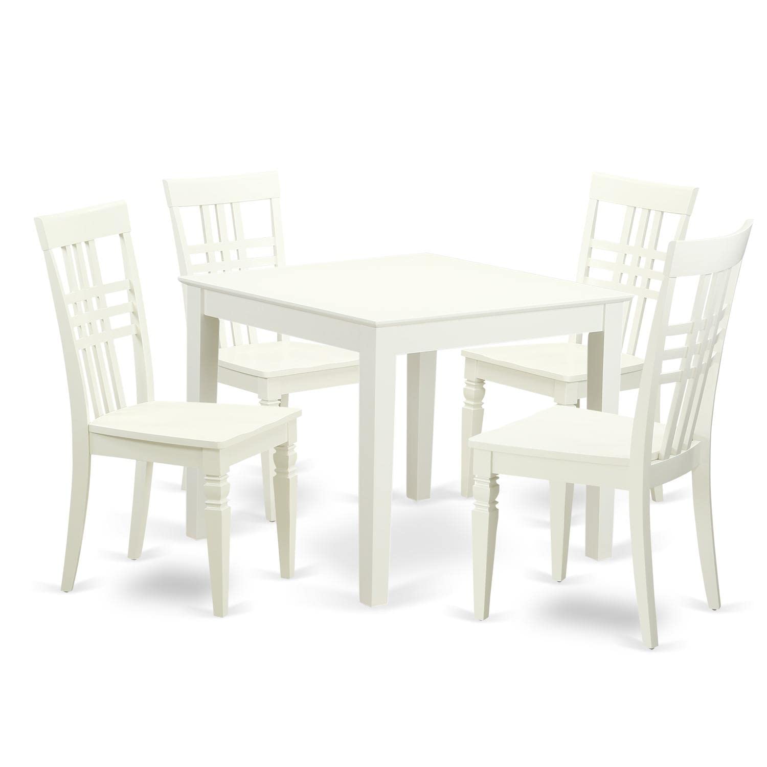 East West Furniture OXLG5-LWH-W 5 Piece Room Set Includes a Square Kitchen Table and 4 Dining Chairs, 36x36 Inch