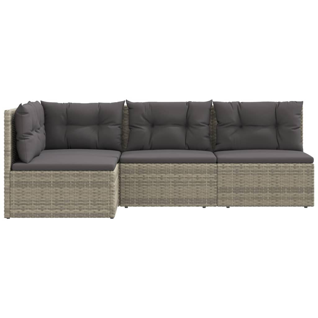 vidaXL Patio Lounge Set - 4 Piece Outdoor Furniture Set with Adjustable Seats and Cushions, Durable Powder-Coated Steel Frame, Customizable Layout - Gray, Poly Rattan Design