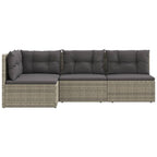 vidaXL Patio Lounge Set - 4 Piece Outdoor Furniture Set with Adjustable Seats and Cushions, Durable Powder-Coated Steel Frame, Customizable Layout - Gray, Poly Rattan Design