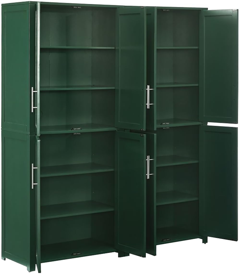 Crosley Furniture Savannah 2-Piece Pantry Storage Cabinet Set with Shelves, Kitchen, Dining, or Laundry Room, Hunter Green