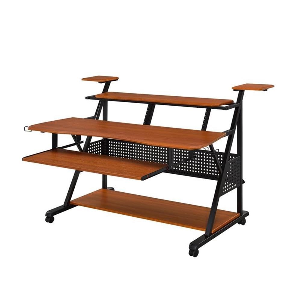 Acme Furniture Metal and Wooden Music Desk with Wheels, Cherry and Black