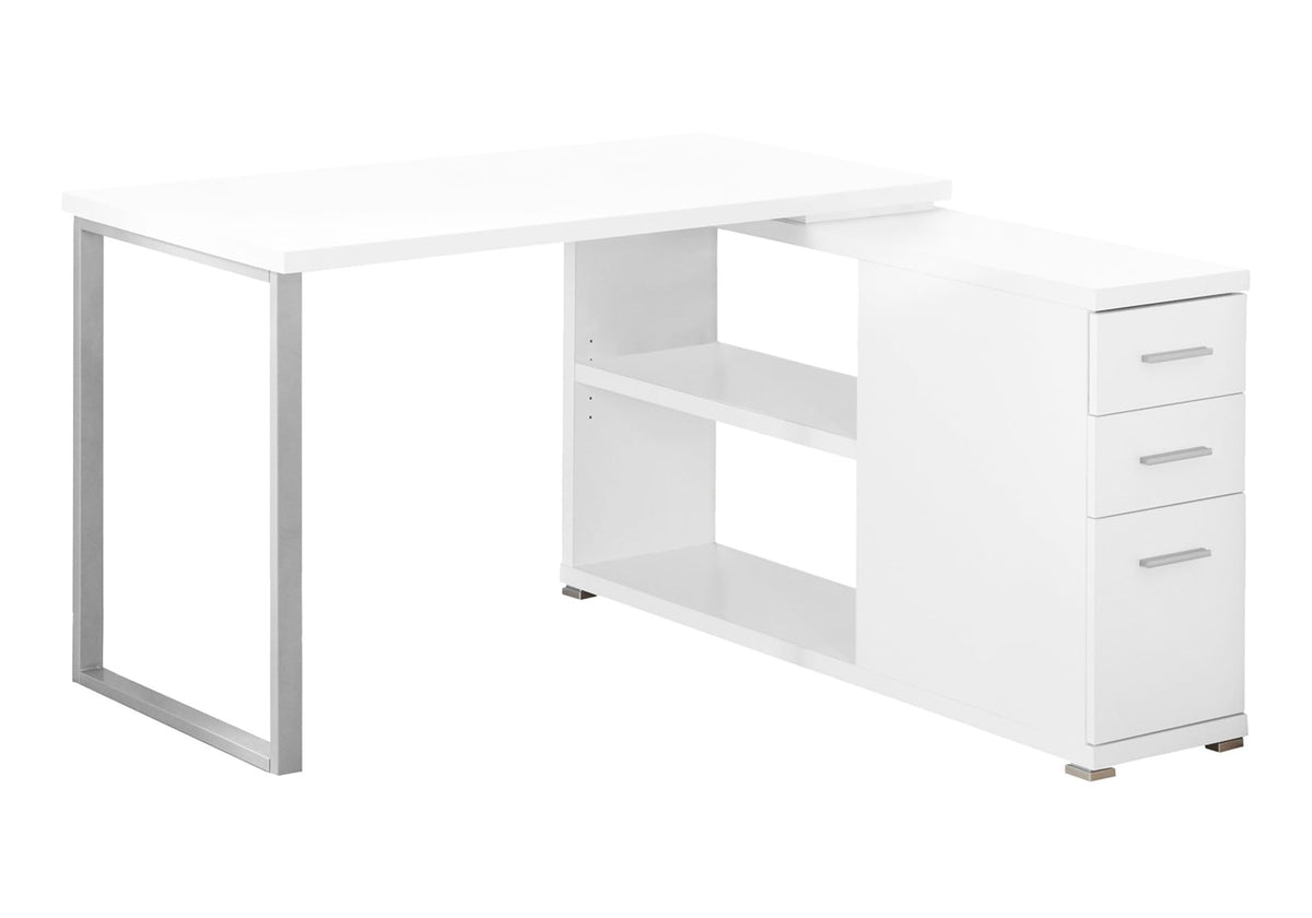 Monarch Specialties Computer L-Shaped-Left or Right Set Up-Contemporary Style Corner Desk with Open Shelves and Drawers, 48' L, White