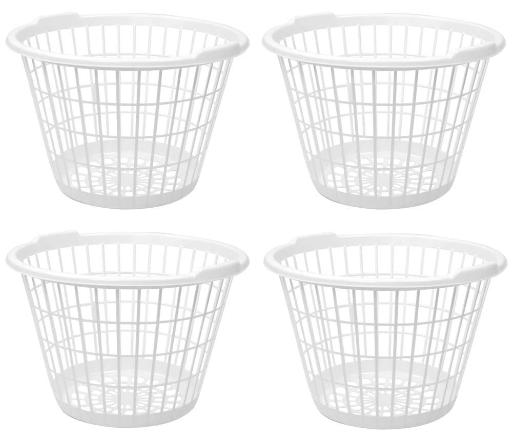 United Solution White Plastic Laundry Basket, 1 Bushel Capacity, Lightweight Round Design, 17.5 x 17.5 x 12 Inches, Set of 4