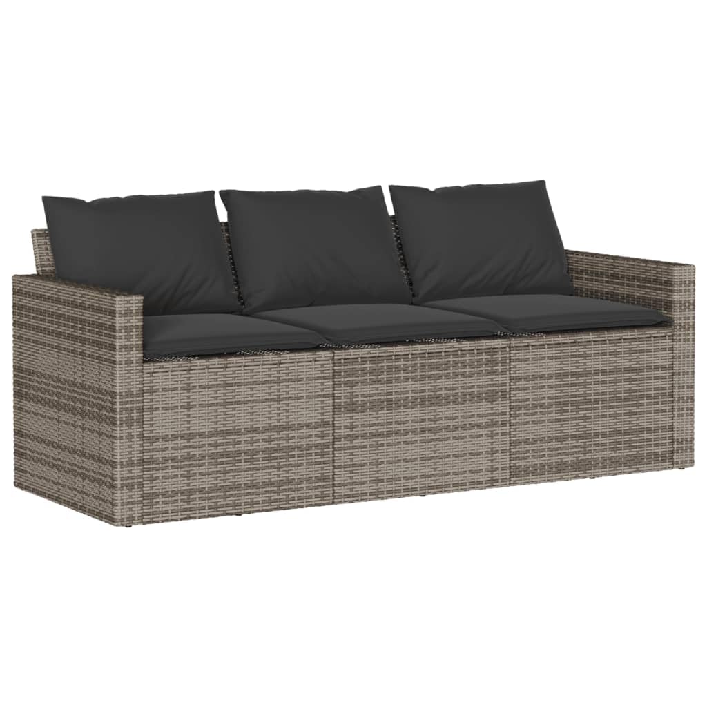 vidaXL 3 Seater Garden Sofa with Cushions PE Rattan Grey Outdoor Sofa 3 Seater Garden Sofa Four Person Garden Sofa