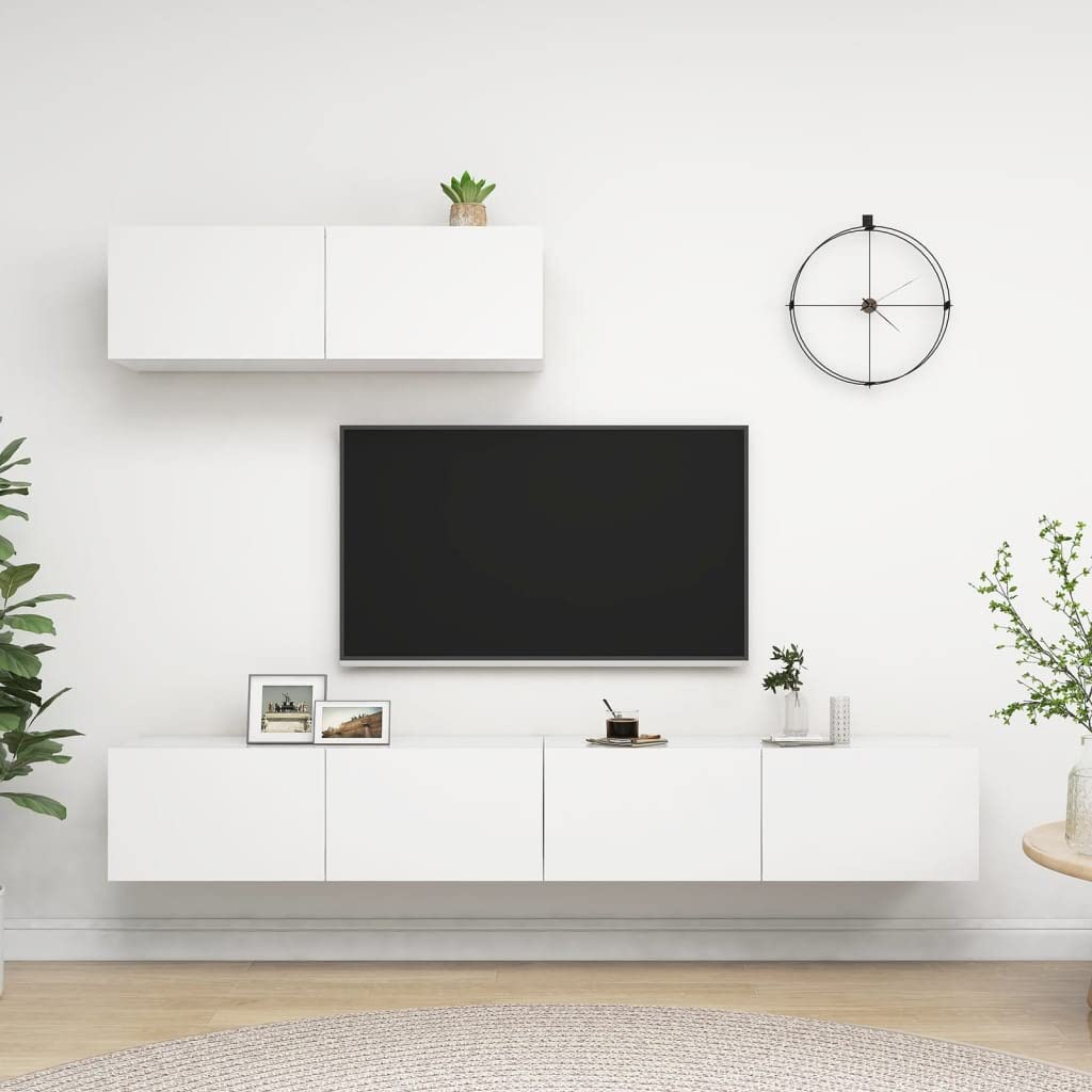 vidaXL 3X TV Cabinets Living Room Furniture Hanging Wall-Mounted TV Cabinet TV Stand Unit Stereo Plasma Cabinet Engineered Wood White