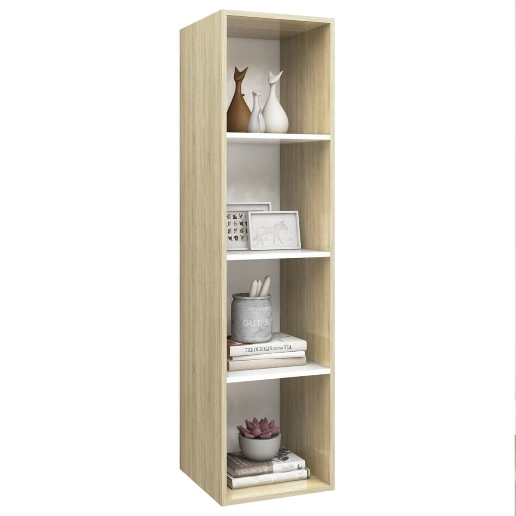 vidaXL Wall-mounted TV Cabinet Sonoma Oak and White 14.6&quot;x14.6&quot;x56.1&quot; Chipboard