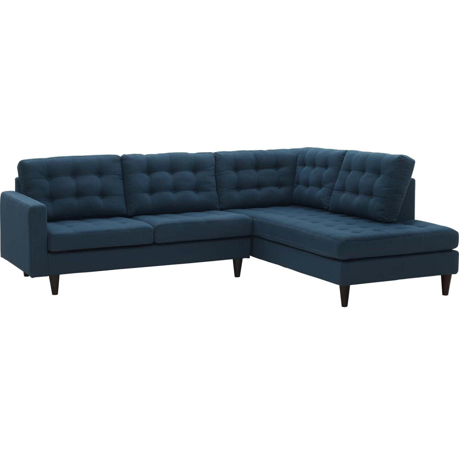 Modway Empress Mid-Century Modern Upholstered Fabric, Right Facing Bumper Sectional, Azure