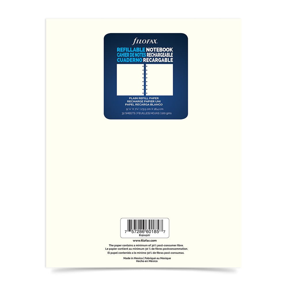 Filofax Executive Size Plain Refill, 9.25' X 7.25', 32 Sheets (B192451U), Cream