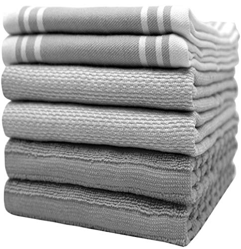 Premium Kitchen Towels (20Ax 28A, 6 Pack) - Large Cotton Kitchen Hand Towels - Flat & Terry Towel - Highly Absorbent Tea Towels