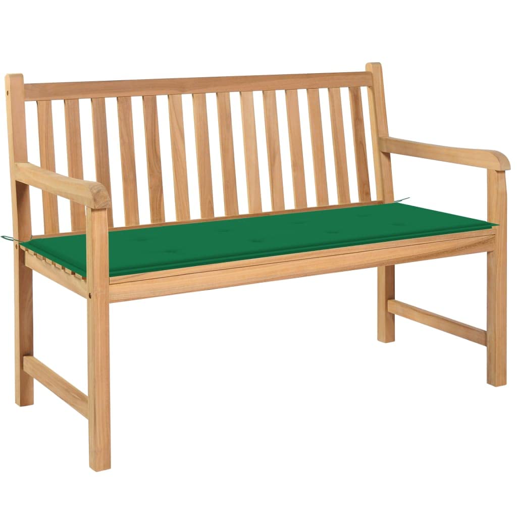 Vidaxl Solid Teak Wood Patio Bench With Green Cushion Garden Outdoor Balcony Backyard Terrace Lounge Seating Home Furniture Wooden 47.2&quot;