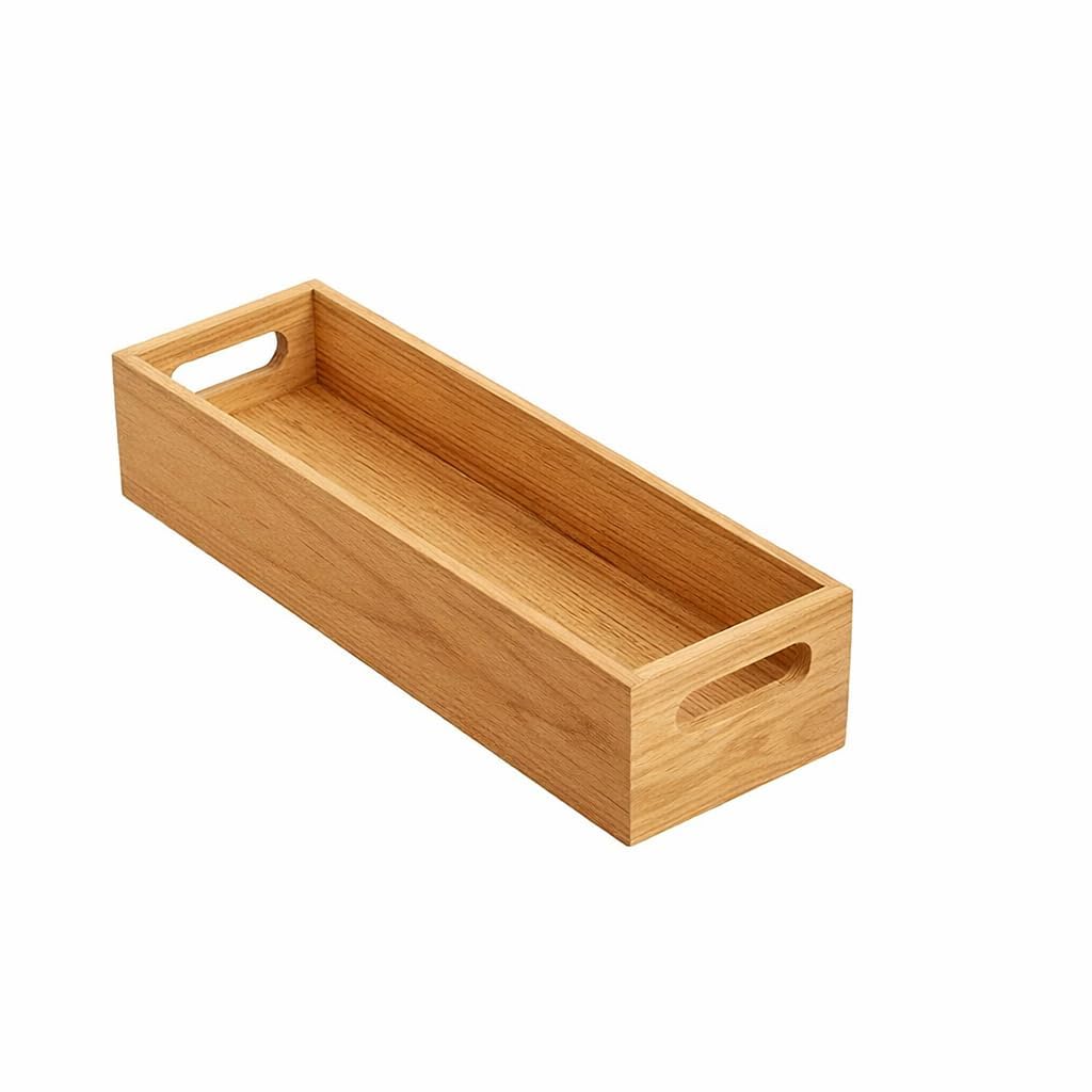 Sifu Collection Wooden Storage Tray With Handles, Rectangular Organiser Box