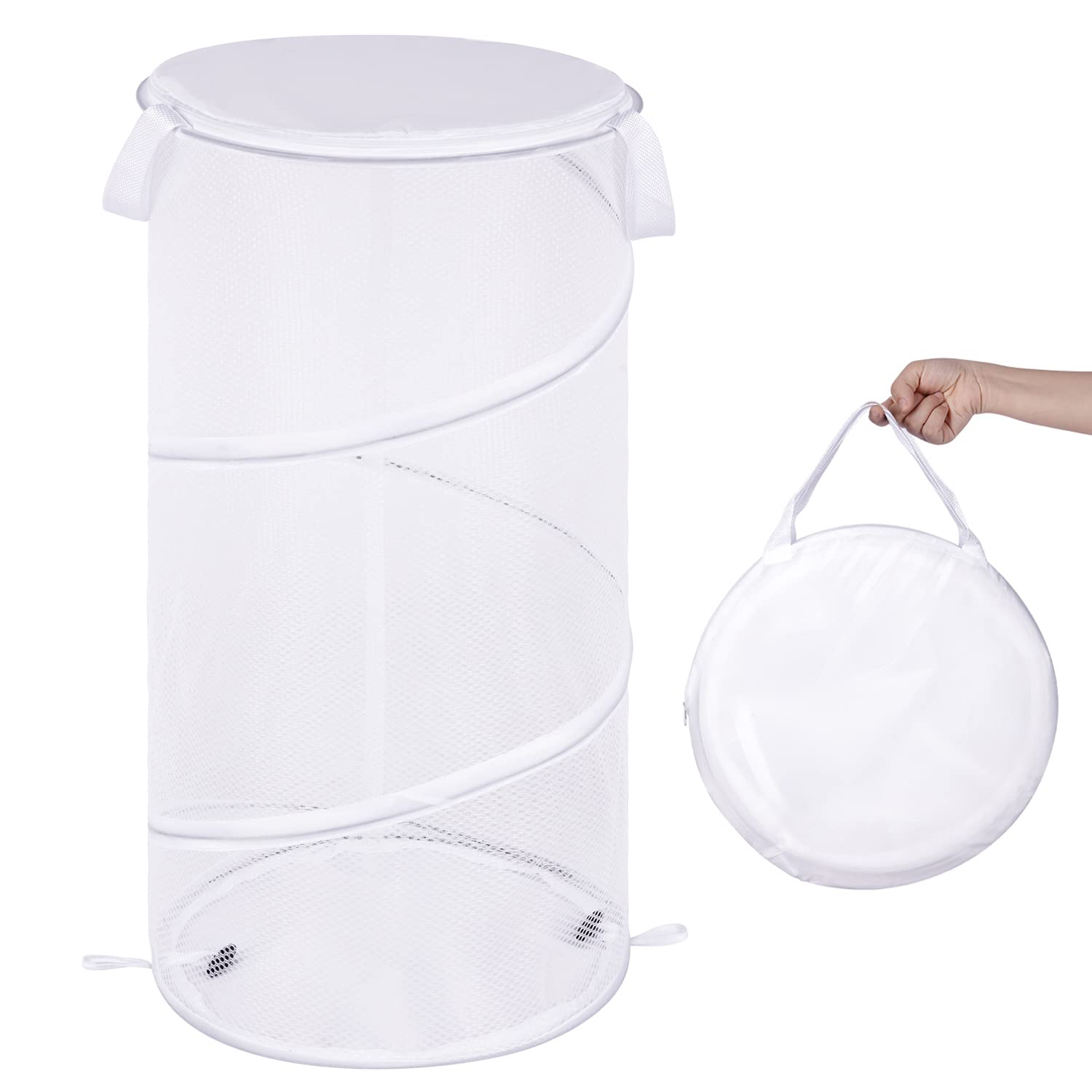 BATTOO Large Collapsible Laundry Basket with Lid Foldable Mesh Pop Up Hamper with Handles for Laundry Room, Bathroom, Kids Room,