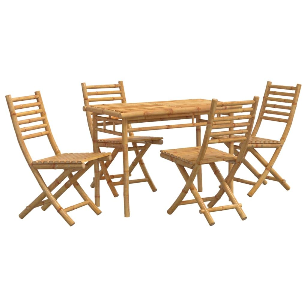 vidaXL Patio Dining Set - 5-Piece Bamboo Outdoor Garden Table & Foldable Chairs - Durable & Water-Resistant - Brown