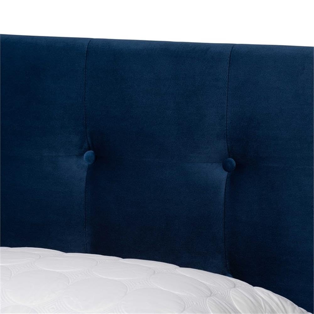 Baxton Studio Caprice Modern and Contemporary Glam Navy Blue Velvet Fabric Upholstered Queen Size Panel Bed