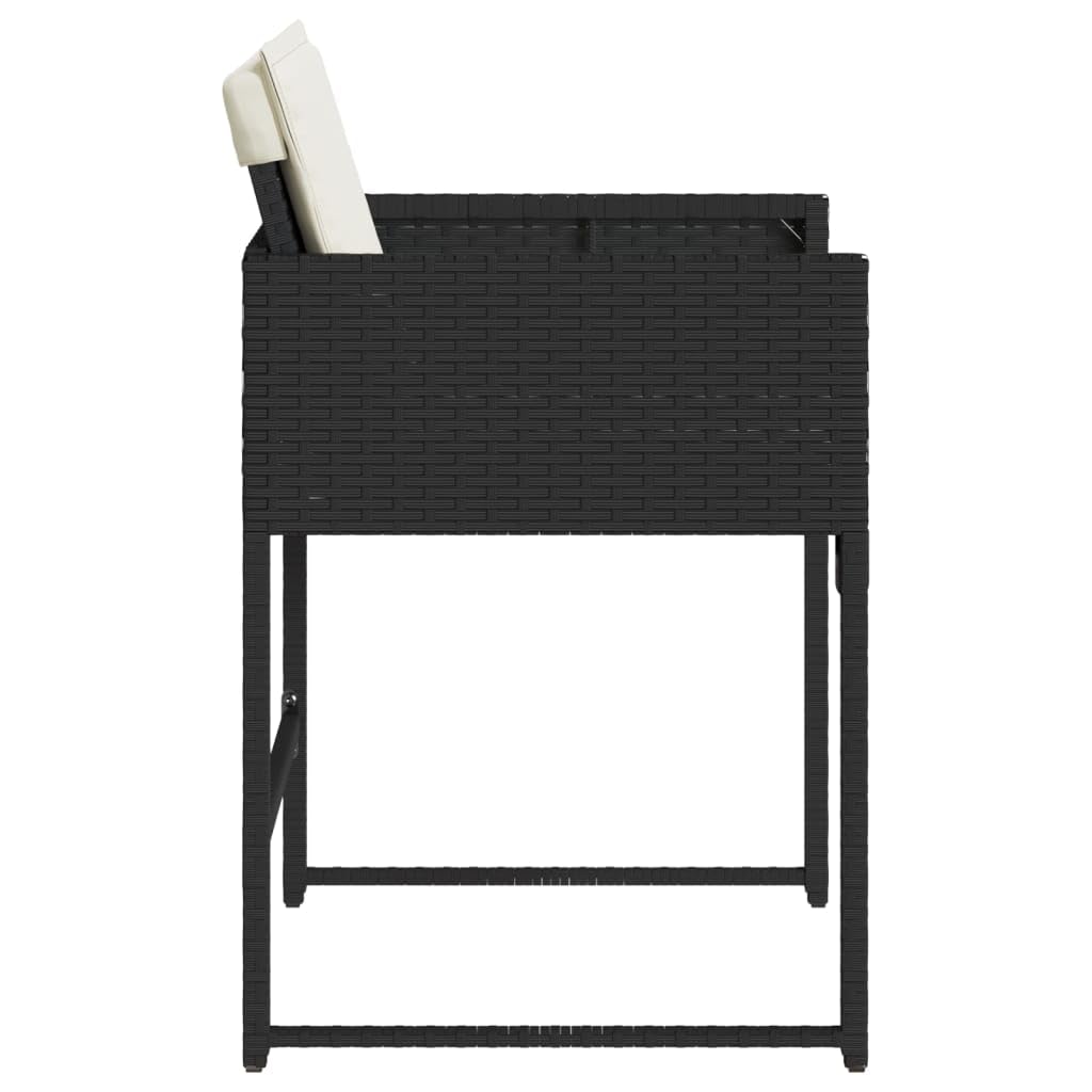 vidaXL Patio Chairs Set with Cushions - Outdoor/Garden Furniture - Black Poly Rattan, 4 Pcs - PE Rattan, Foldable, Includes Cream White Cushions