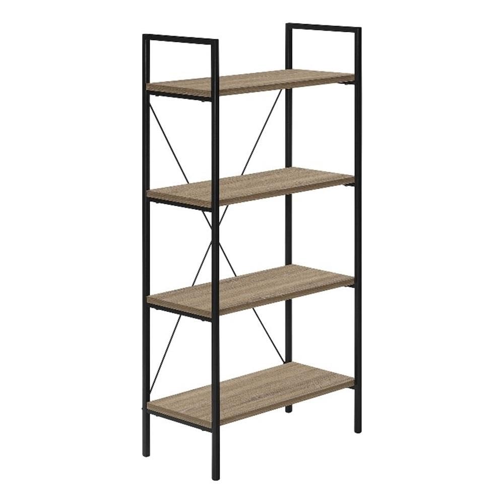 Monarch Specialties I 7800 Bookshelf, Bookcase, 4 Tier, 48&Quot; H, Office, Bedroom, Metal, Laminate, Brown, Black, Contemporary, Modern