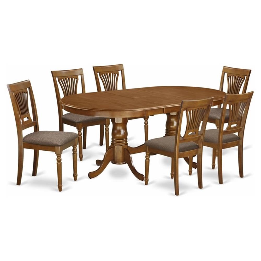 East West Furniture PLAI7-SBR-C 7 Piece Kitchen Table Set Consist of an Oval Dining Table with Butterfly Leaf and 6 Linen Fabric Dining Room Chairs, 42x78 Inch, Saddle Brown