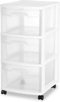 Plastic Storage Drawer Cart, Medium Home Organization Storage Container with 3 Large Drawers w/Removeable Wheels,Set of 1 (White