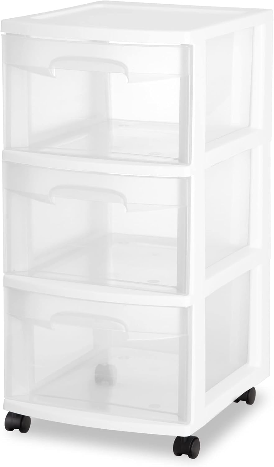 Plastic Storage Drawer Cart, Medium Home Organization Storage Container with 3 Large Drawers w/Removeable Wheels,Set of 1 (White