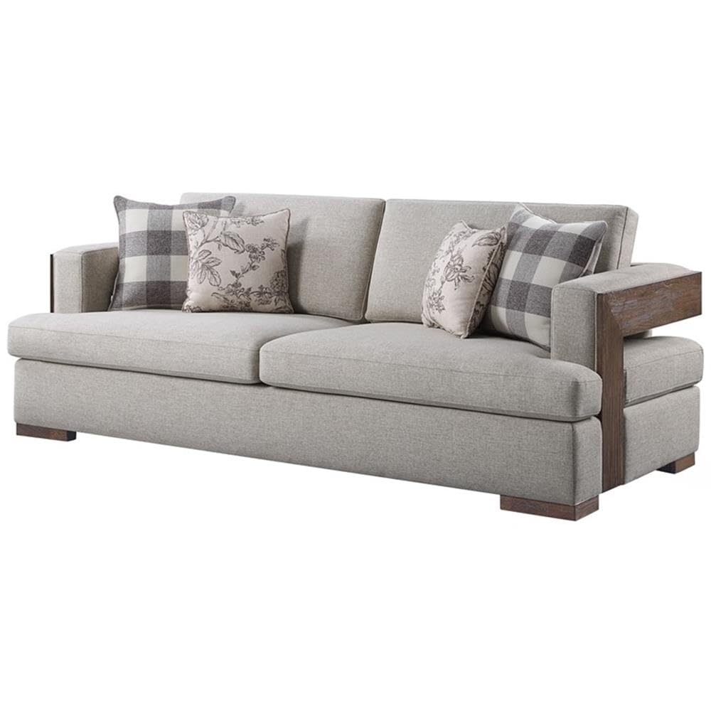 Acme Niamey Sofa with 4 Pillows in Fabric & Cherry