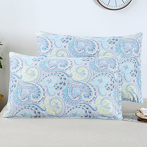You Sa 1000 Thread Count Pillow Cases Set Blue Paisley Design Pillowcases, Set Of 2 (Standard,Color-2)